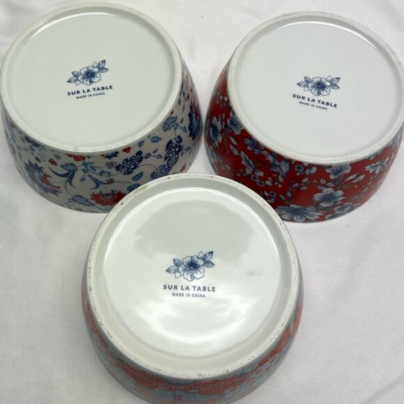 Sur La Table Bowls Pique-nique Floral Porcelain Set of 3 Soup Cereal Serving - Picture 5 of 10